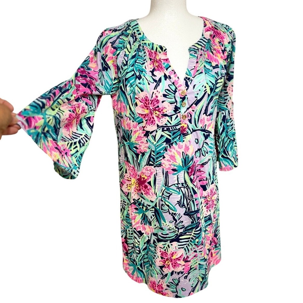 Lilly Pulitzer‎ Dress XS Multi Tropical Floral Coastal Chic Boho Resortwear